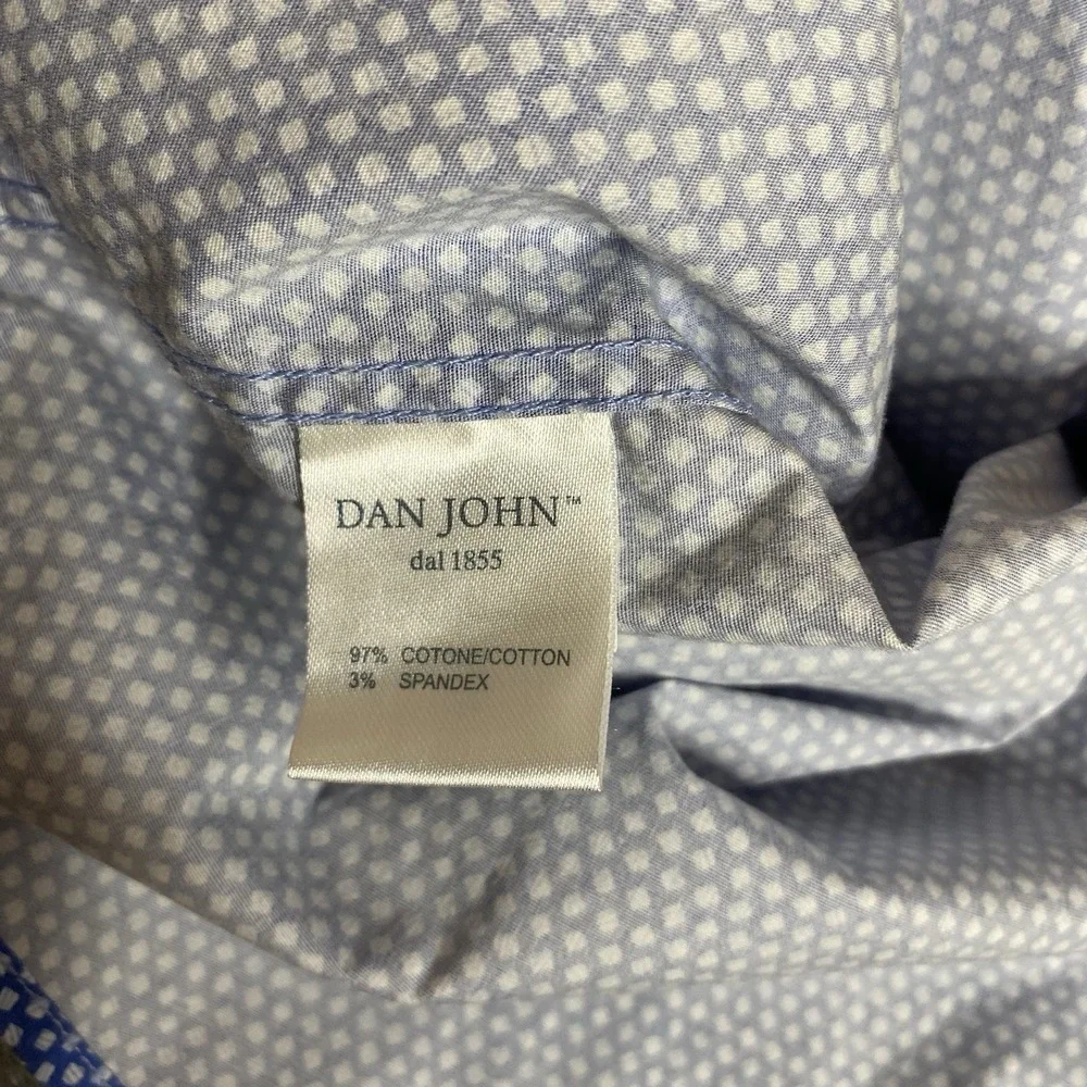 Dan John Dress Shirt Cotton Spandex Button Up Long Sleeve Size Medium Blue Italy